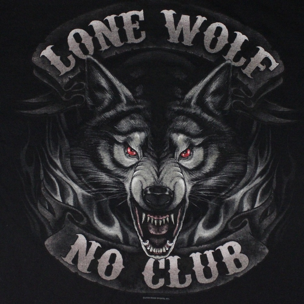 Lone Wolf No Club 2009 T-Shirt Mens 3XL Black‎ Biker Graphic Wolf Motorcycle USA